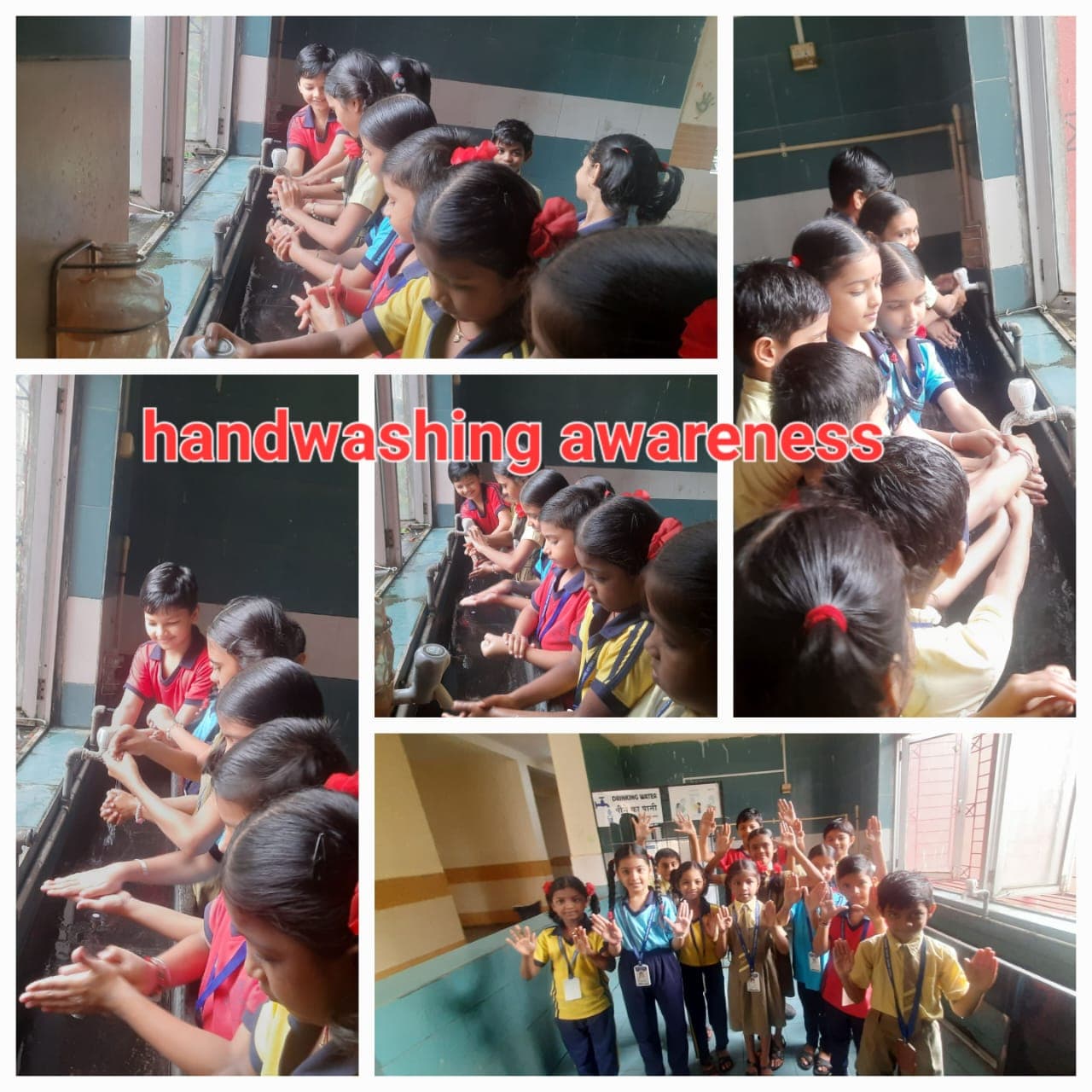 Students washing their hands during a handwashing awareness activity