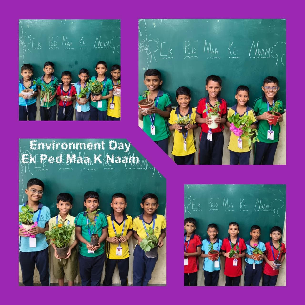 Students holding plants on Environment Day